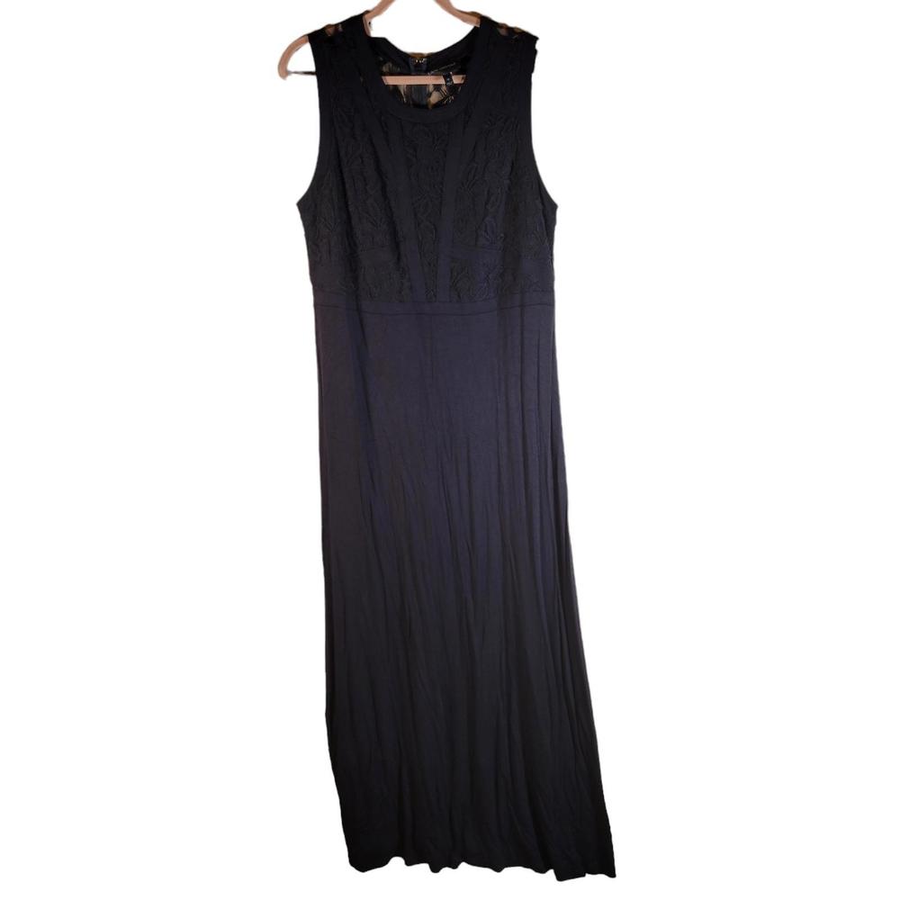 Lane Bryant Black Floral Mesh Lace Stretch Sleeveless Maxi Dress Women Sz 20 - Picture 1 of 9